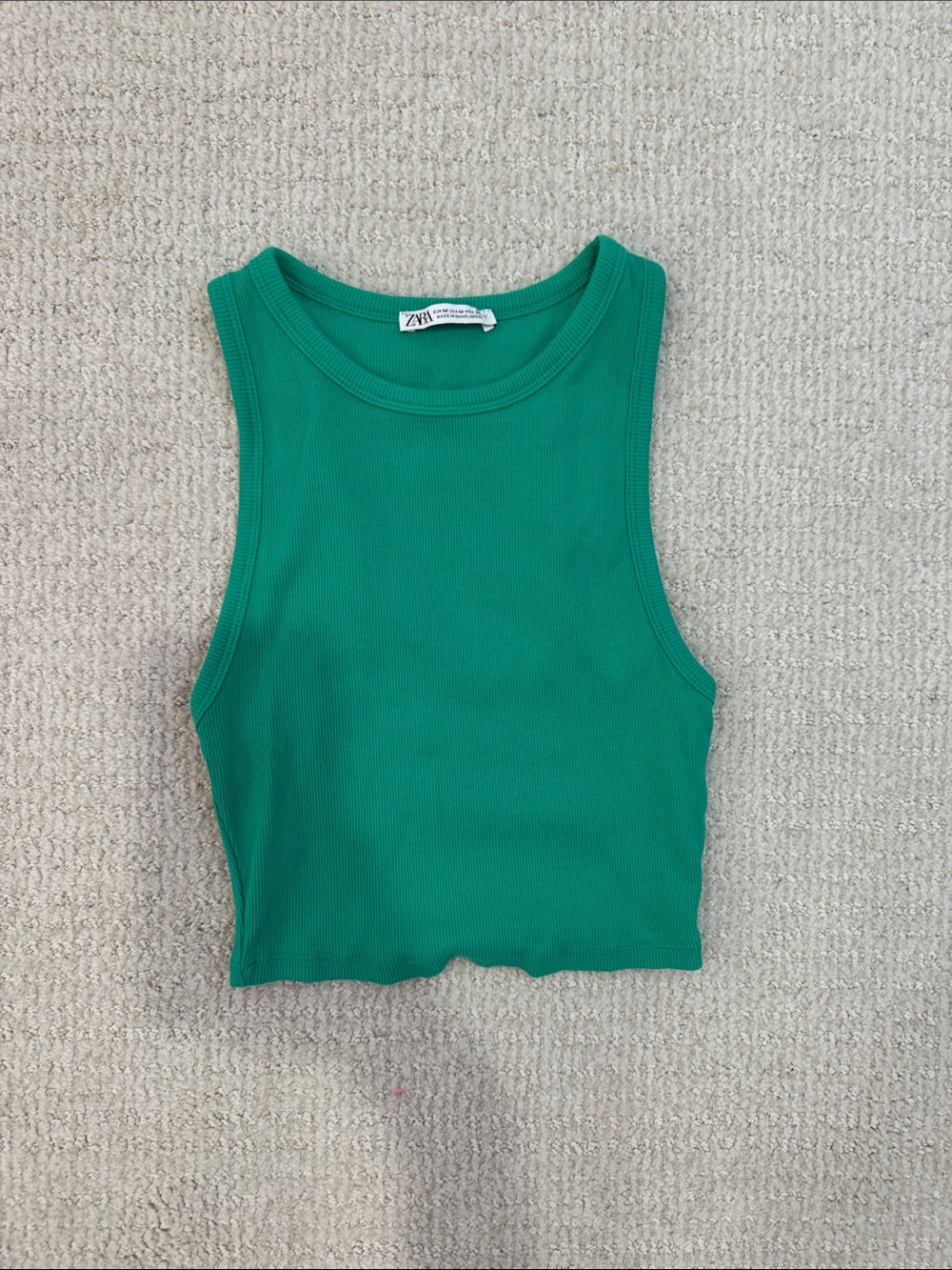 Zara Green Ribbed Cropped Tank Size Medium